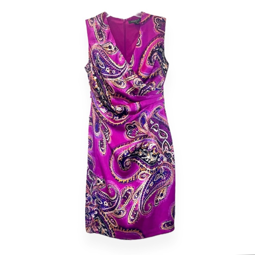 Lauren Ralph Lauren Fuchsia Pink Paisley Print Sheath Dress